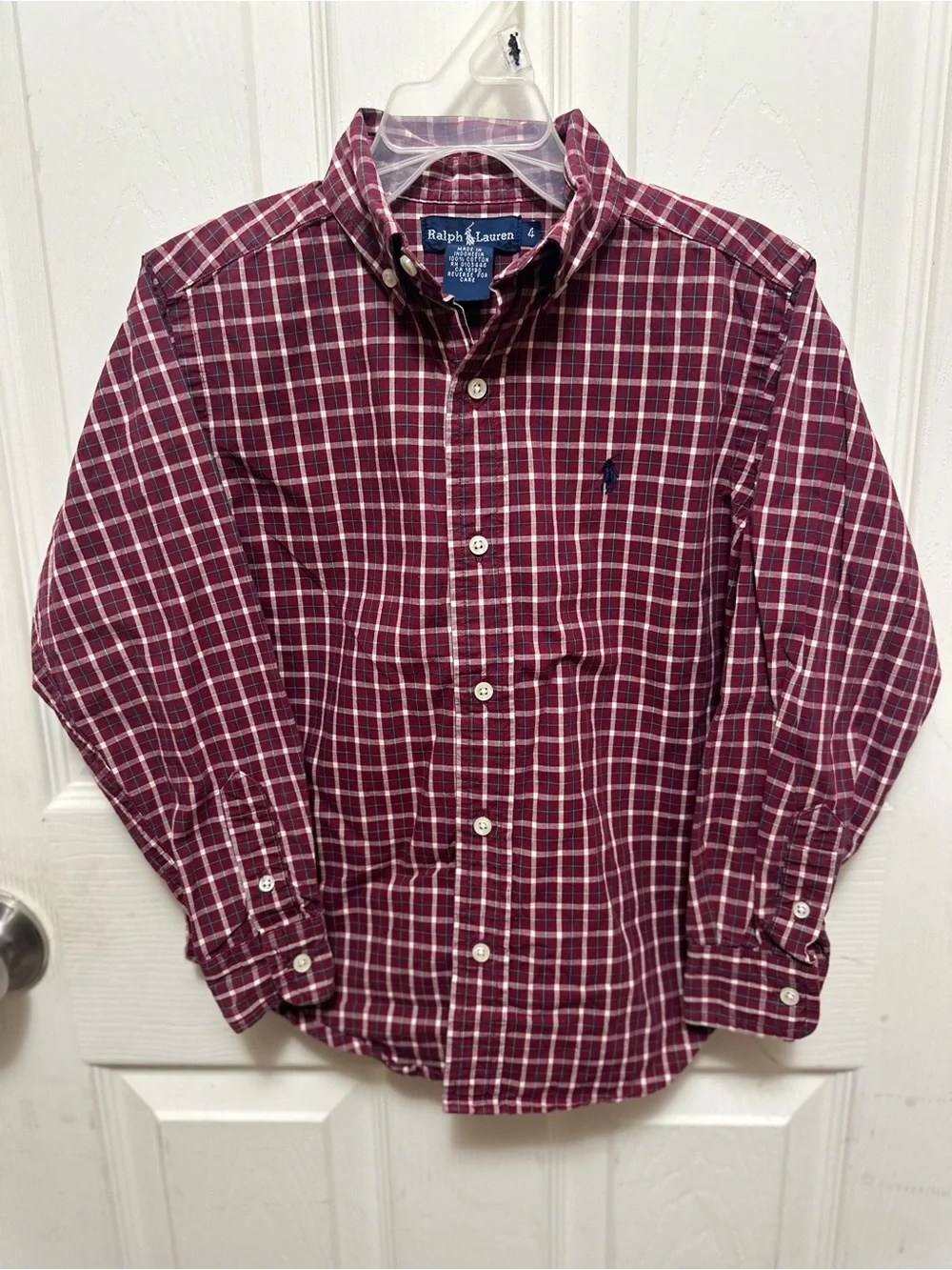 Ralph Lauren Boy’s Burgundy Plaid Button-Down Shirt size 4 # 303